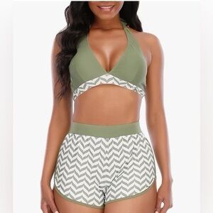 Womens Top Swimsuits with Boy Shorts Tummy Control Modest Plus Size M
